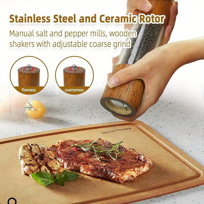 Acrylic and Rubber Wood Salt and Pepper Grinder Set Stylish Modern Kitchen Spice Mills - 5.2x20.3 cm
