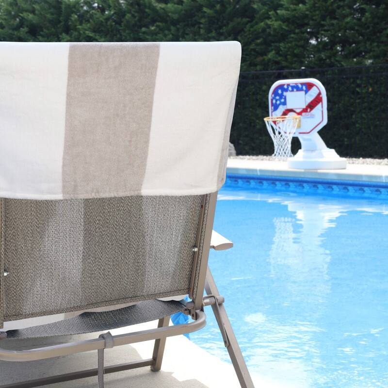 100% Cotton Cabana‑Stripe Lounge Chair Cover Terry Towel with Fitted Pocket & Back Flap Set of 2
