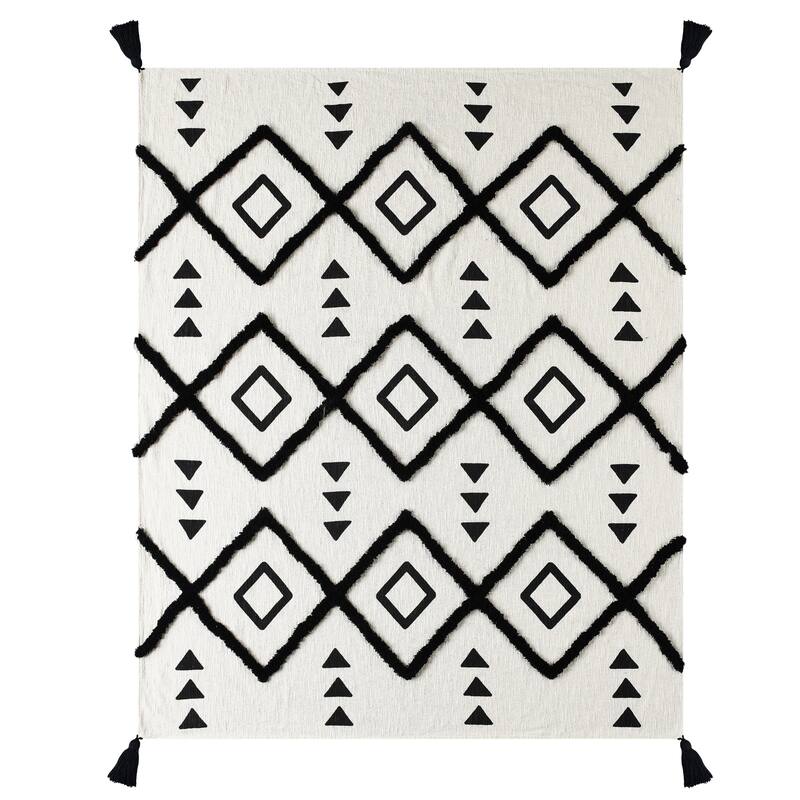 Sevita Modern Boho Tufted Double Diamond Cotton Standard Size Throw Blanket