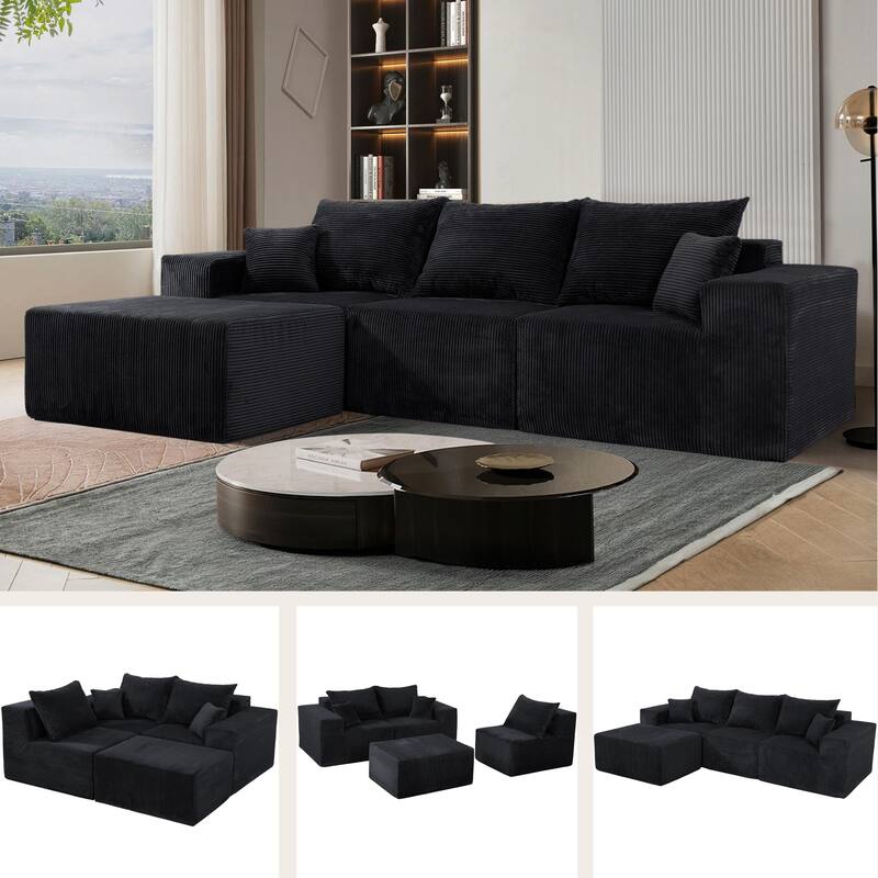 GDFStudio - 4-Piece Modular L-Shaped 100" Sectional Sofa with Chaise Lounge - Black