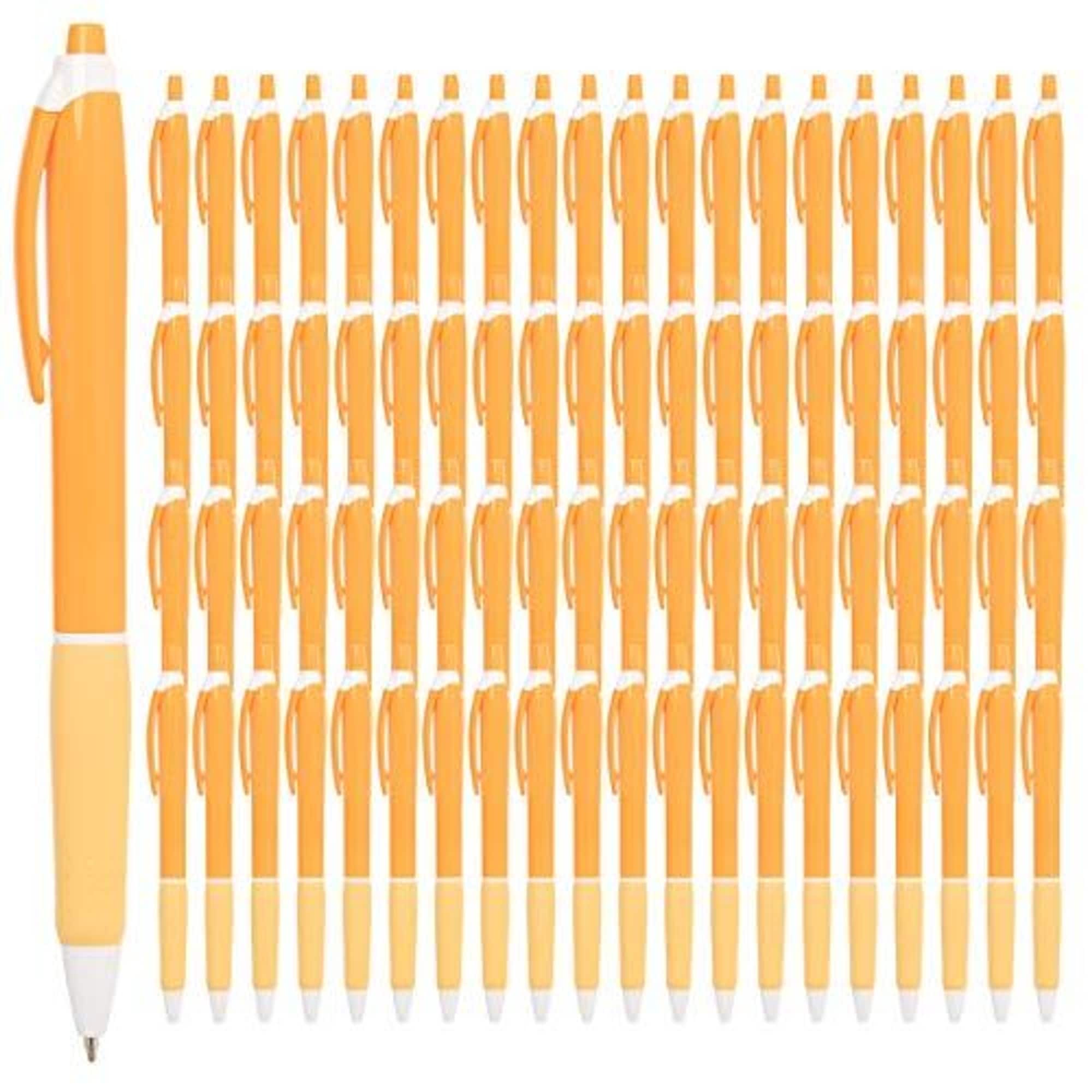 Paper Junkie 100 pack of Office Pens, Retractable Ballpoint Pens in Black Ink for Schools, Notebooks, Journals (Orange, 100pcs)