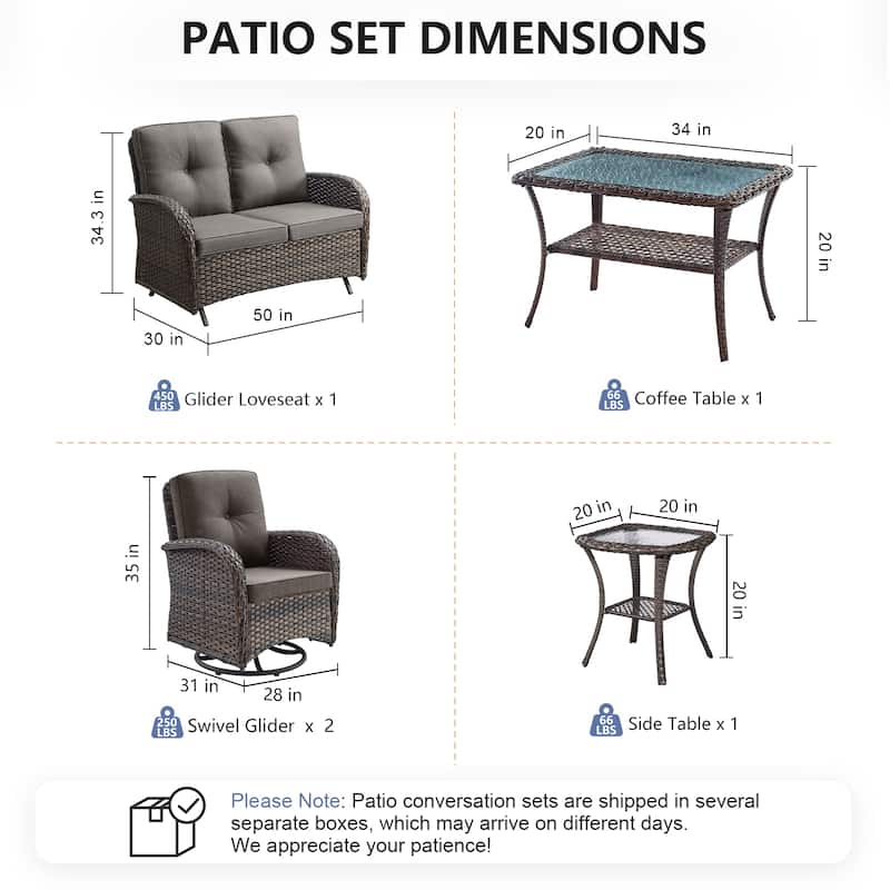 Pocassy 5 Pieces Glider Sofa with Swivel Chairs Ottomans