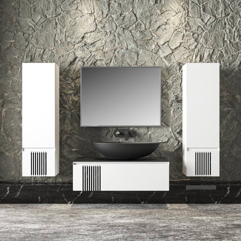 Modern Wall-Mount Bathroom Vanity with Washbasin Manhattan White Matte Non-Toxic MDF-40"-Diamond 40"