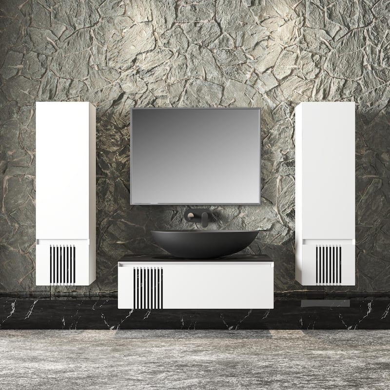 Modern Wall-Mount Bathroom Vanity with Washbasin Manhattan White Matte Non-Toxic MDF-40"-Simple 40"