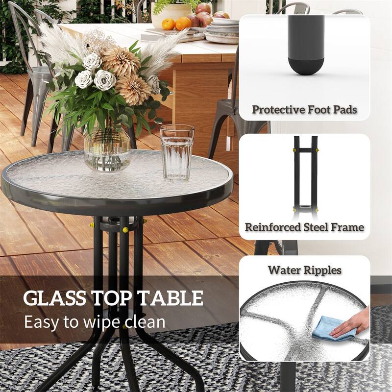 3-Piece Outdoor Patio Set with Tempered Glass Table and Breathable Mesh Armchairs for Balcony - 21.3" W x 28" D x 36.6" H
