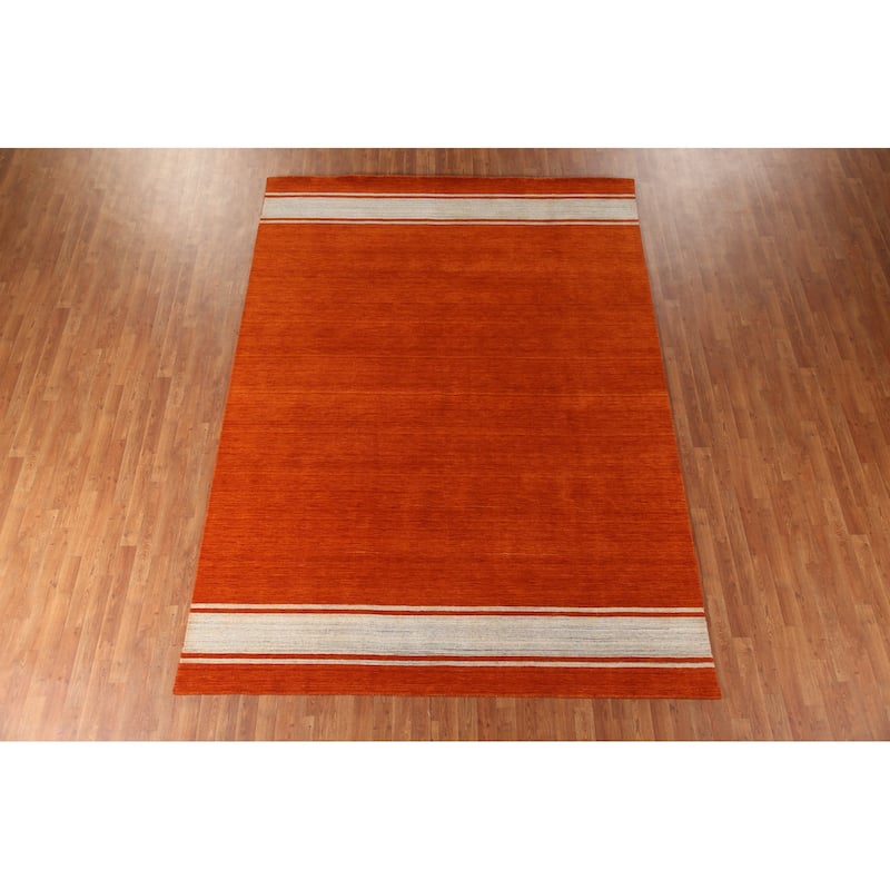 Striped Gabbeh Indian Area Rug Handmade Bedroom Wool Carpet - 7'10"x 10'10"