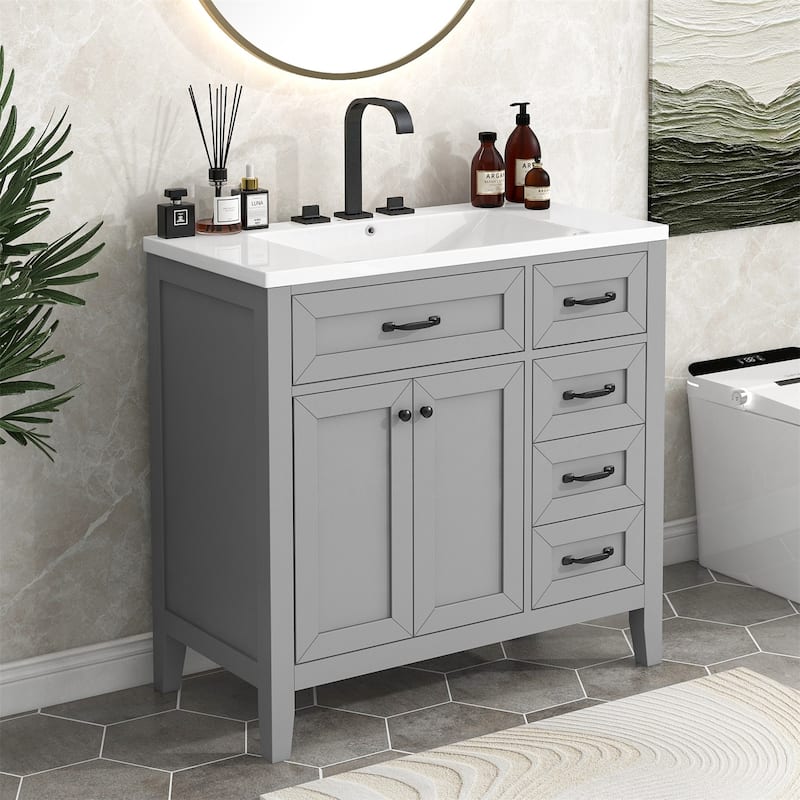 Merax 36” Bathroom Vanity Cabinet with Sink - Grey