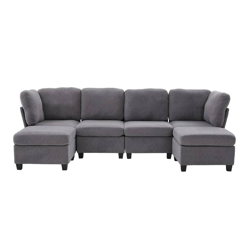Modular Sleeper Sofa Bed U-shaped Sectional Couches with Hidden Storage Seat and Ottomans, Freely Combinable Chaise Lounge Sofa