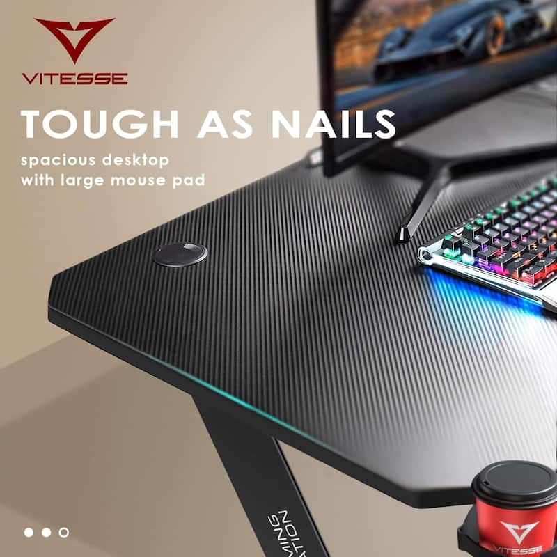 BOSSIN Ergonomic Gaming Desk Z-Shaped Office PC Computer Desk Gamer Tables with Cup Holder and Headphone Hook