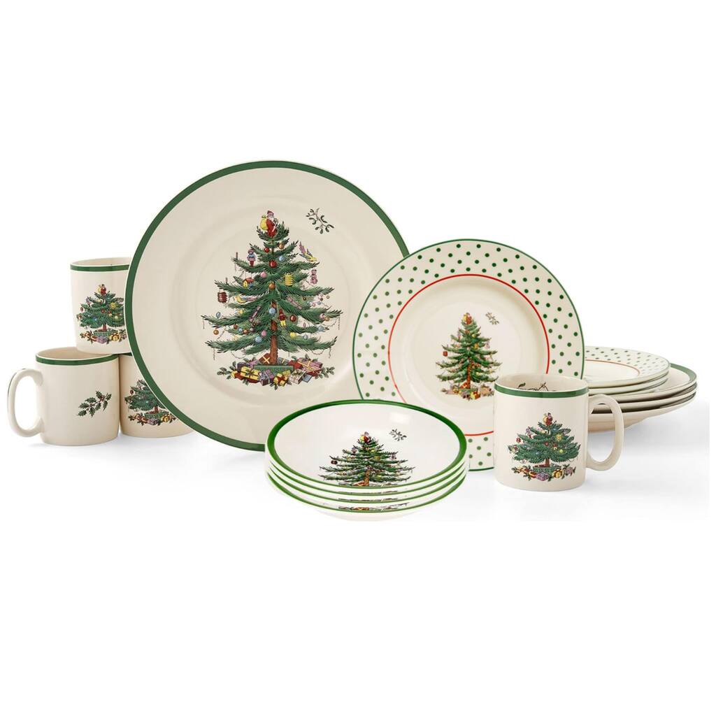 Spode Christmas Tree Polka Dot 16 Piece Dinnerware Set