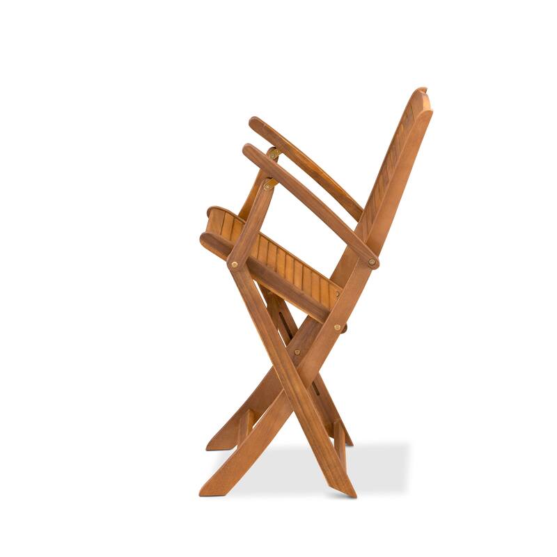 East West Furniture Patio Bistro Dining Set- a Outdoor Acacia Wood Table and Folding Arm Chairs, Natural Oil(Pieces Option)