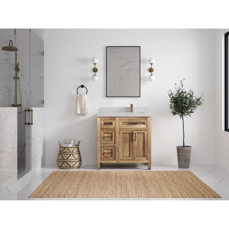 Willow Collections 36 in. W x 22 in. D Santa Monica Teak Right Offset Sink Bathroom Vanity with Countertop