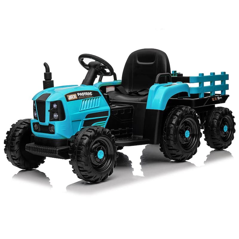 24V Kids Electric Ride-On Tractor with Trailer for Ages 3+, Remote Control & Bluetooth - Blue