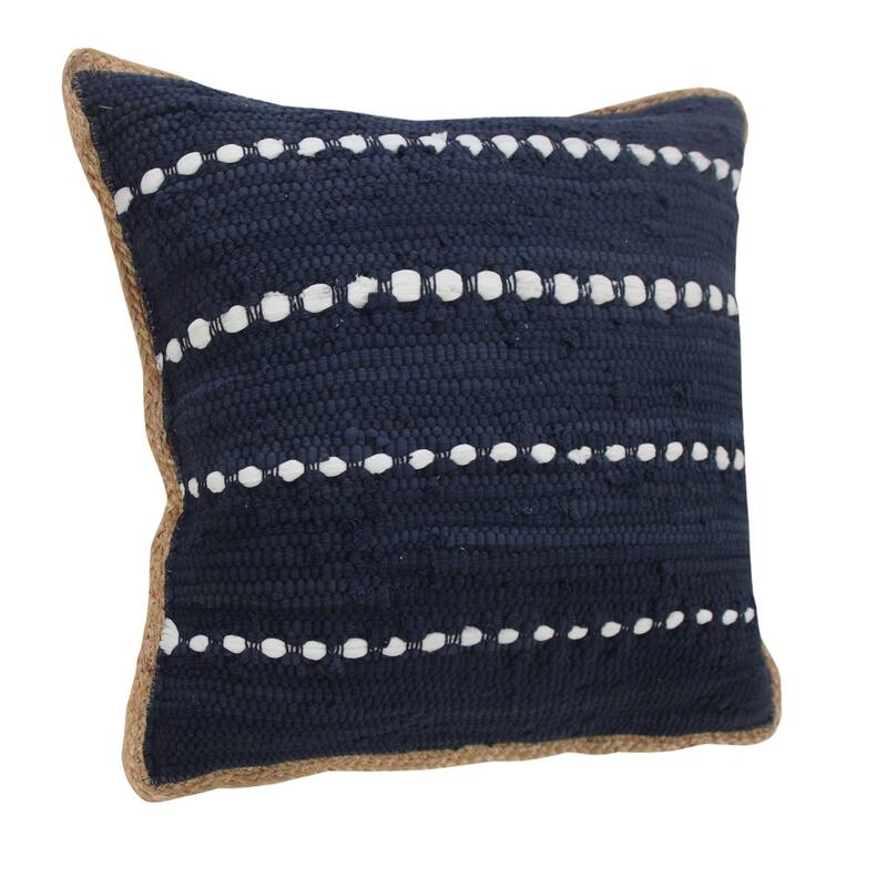 20" Navy Blue and White Interwoven Striped Square Throw Pillow