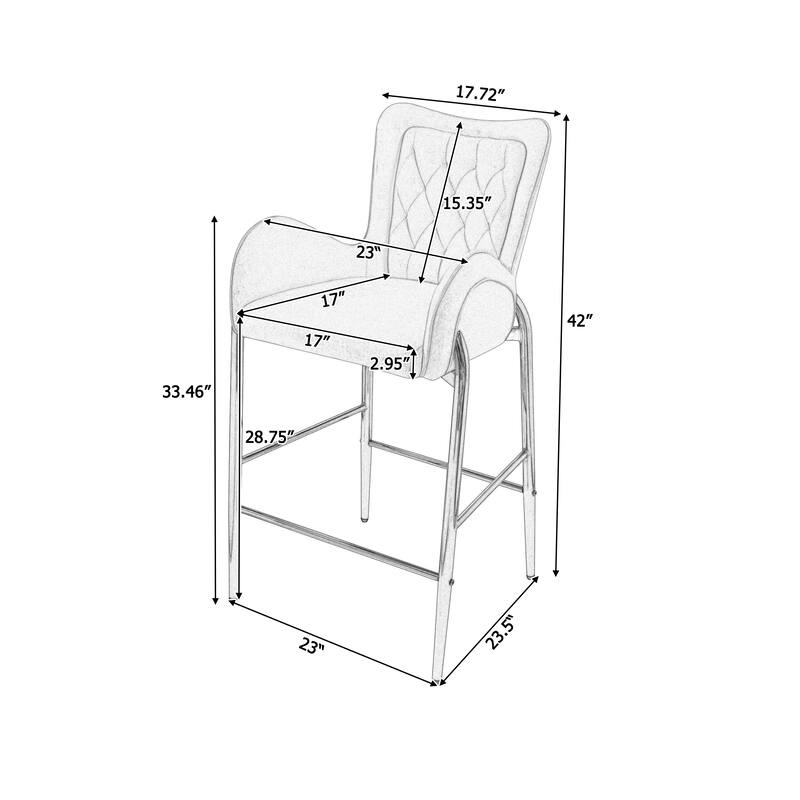Roomfitters 28.75" Counter Height Bar Stools Set of 2, Tufted Velvet Bar Height Arm Chairs with Golden Legs and Footrests