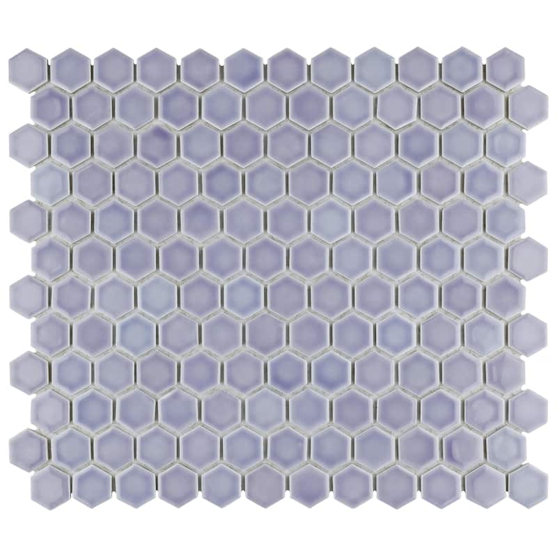 Merola Tile Hudson 1" Hex Lavender 11-7/8" x 13-1/4" Porcelain Mosaic Floor and Wall Tile - Case (10 Tiles)