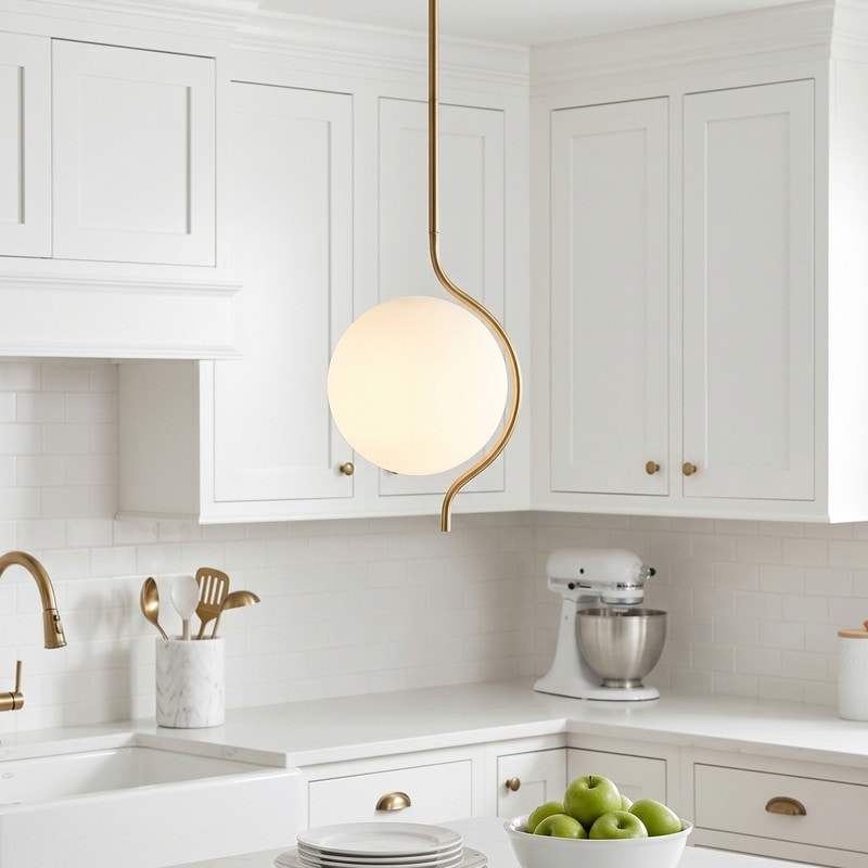 Acroma Curved Line Globe Pendant with White Jade Glass