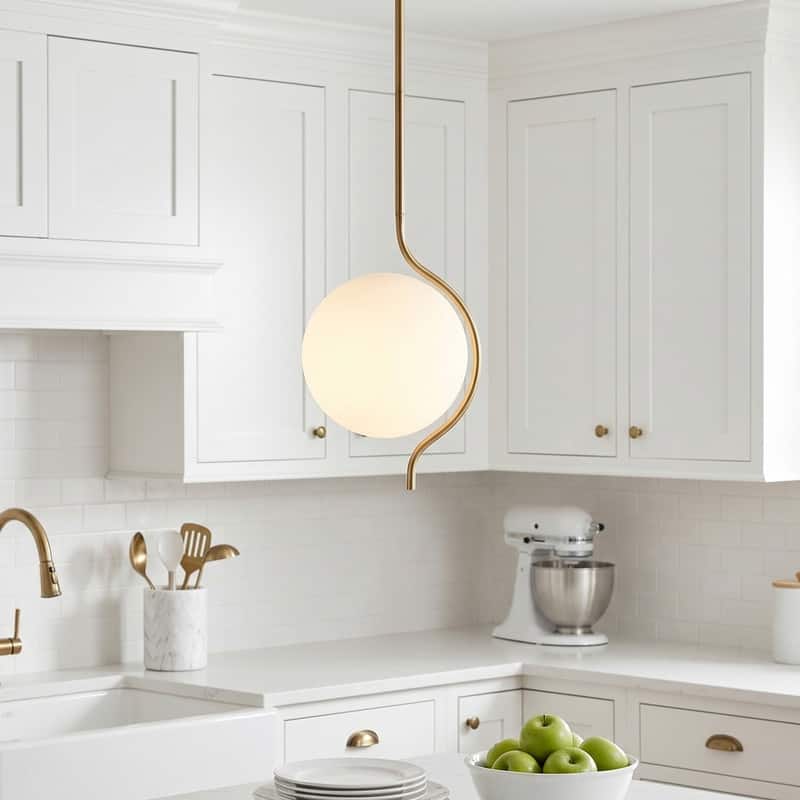 Acroma Curved Line Globe Pendant with White Jade Glass