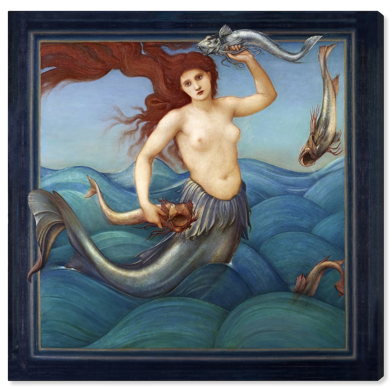 Wynwood Studio Canvas Fantasy and Sci-Fi A Sea Nymph by Sir Edward Burne Jones Blue and Teal Traditional Wall Art Canvas Print