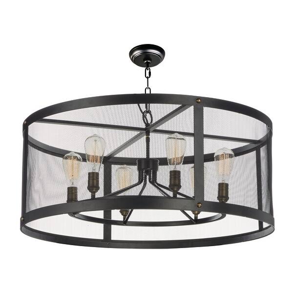 slide 2 of 2, Palladium 6-light 32" Wide Steel Chandelier - black / natural aged brass