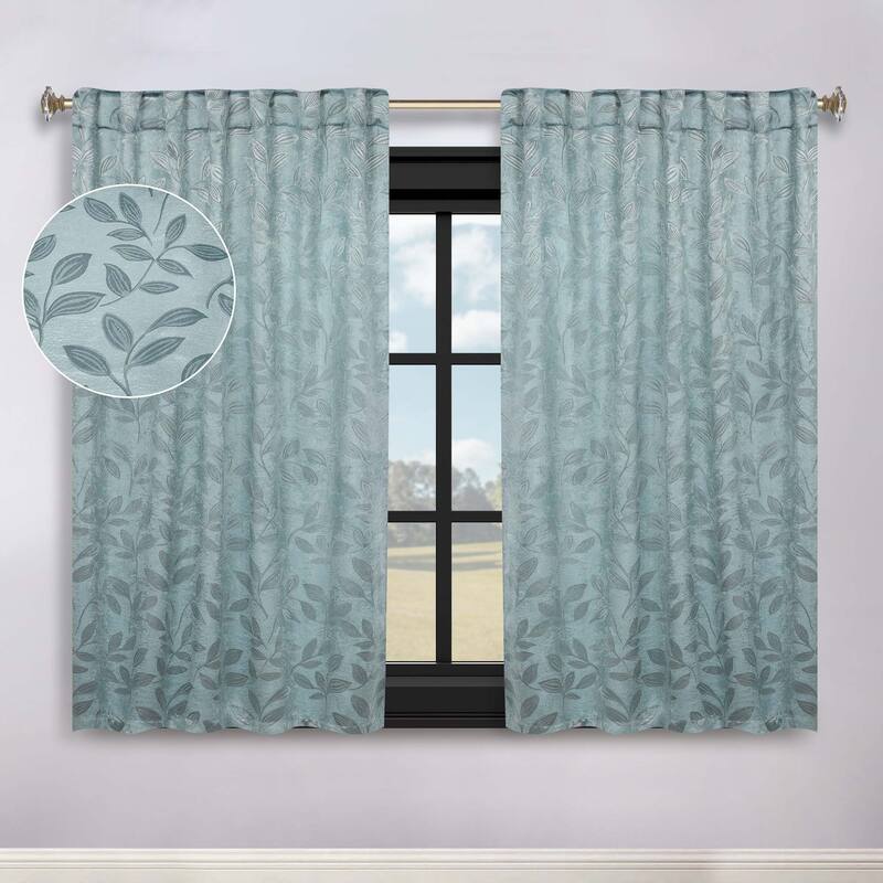 Superior Leaves Machine Washable Room Darkening Curtains with Back Tabs, Set of 2