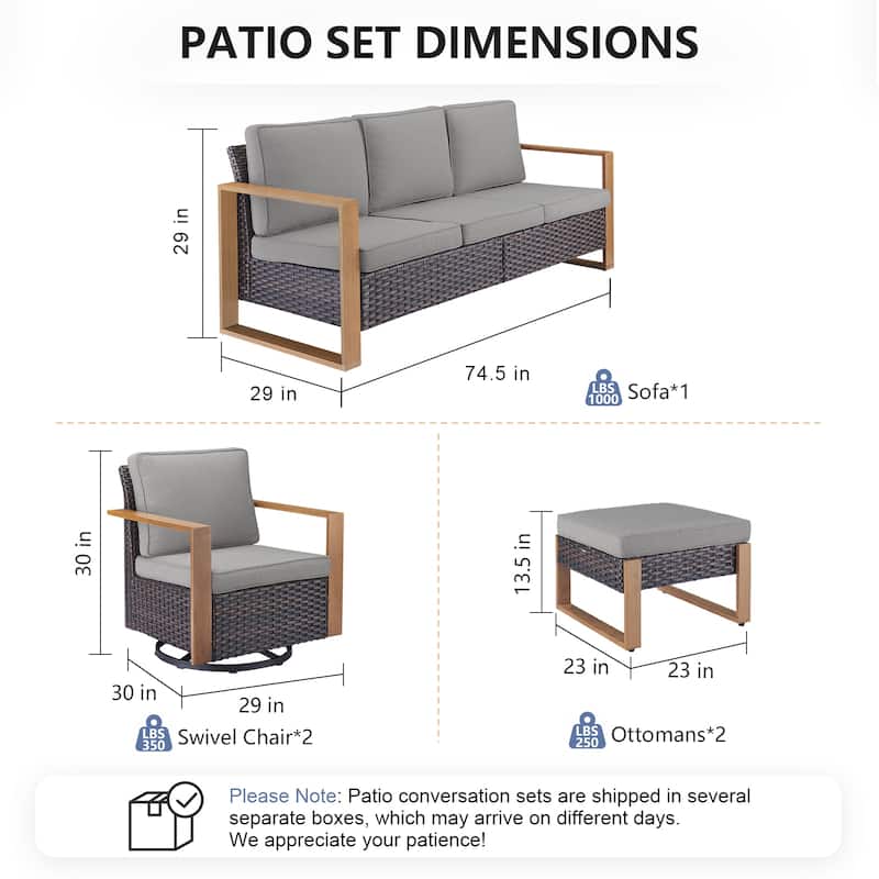 Pocassy 5 Pieces Outoor Patio Sofa Swivel Chair Ottoman Set