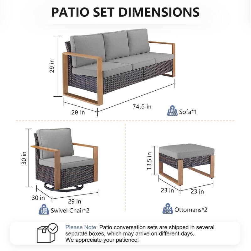 Pocassy Outdoor Sofa, Swivel Chair, Patio Chair Ottoman Set