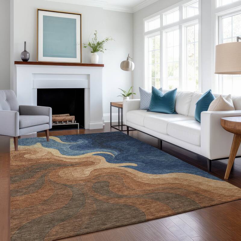 Machine Washable Indoor/ Outdoor Modern Dejuan Chantille Rug