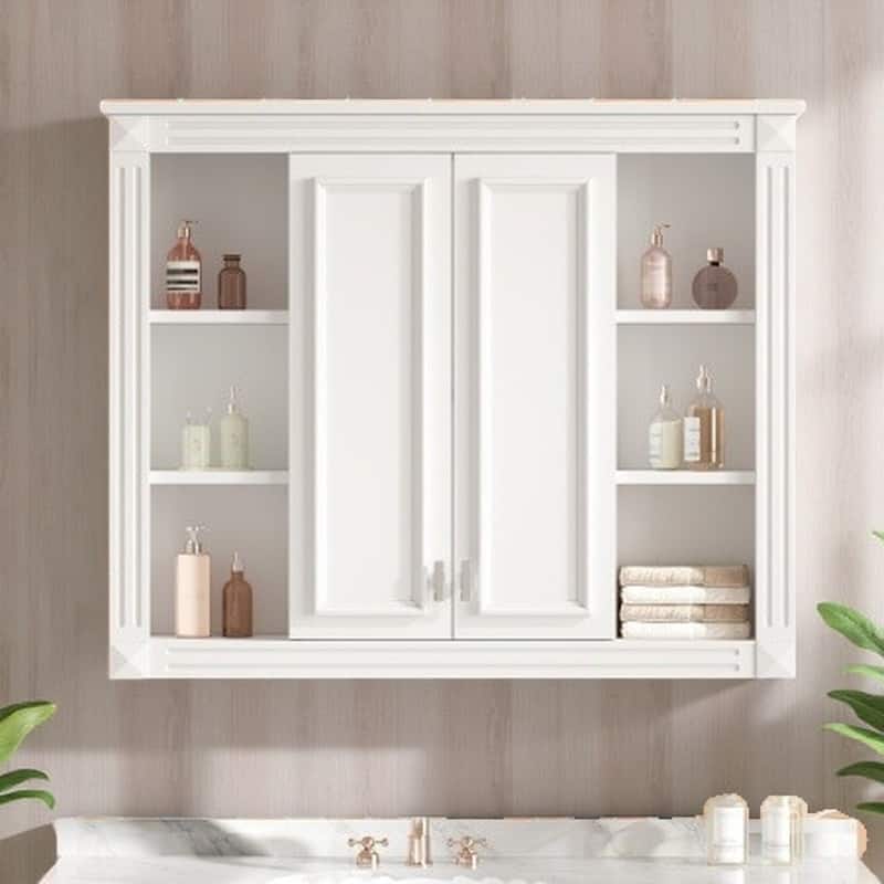 36'' Wall Mounted Bathroom Storage Cabinet, Modern Medicine Unit with 2 Doors & Adjustable Shelf, MDF Frame