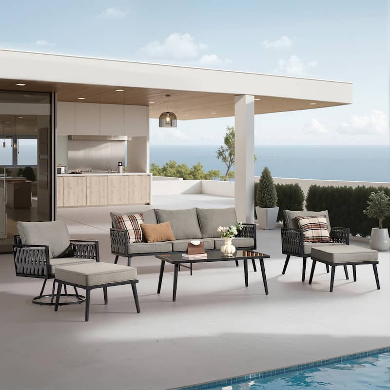 XIZZI 6-Piece Outdoor Patio Furniture Conversation Set - Dark Grey