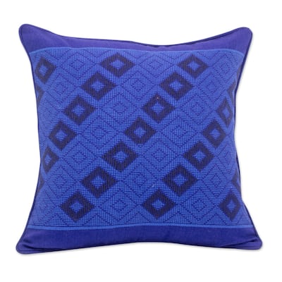 Novica Handmade Mayan Blue Cotton Cushion Cover