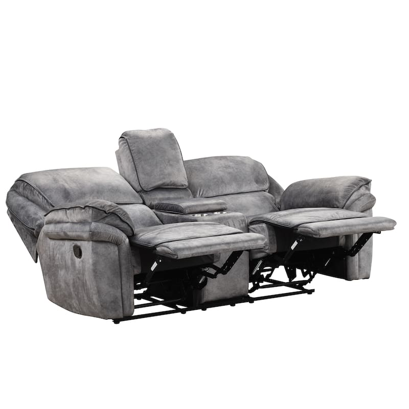 Rory 2-Piece Gray Manual Microsuede Manual Reclining Sofa Set with Power Charging Station