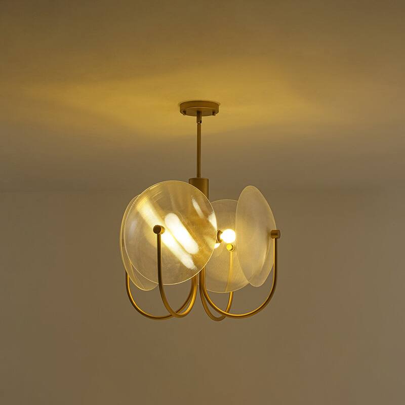 Designer 4-Light White Glass Disc Sphere Sputnik Chandelier 20in