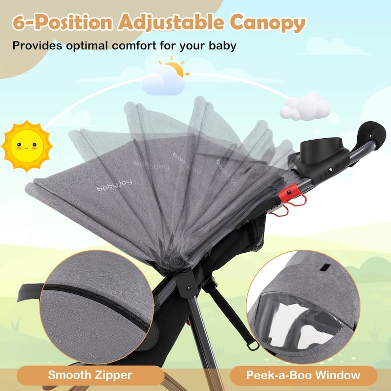 Babyjoy Jogging Stroller Foldable Jogger with Adjustable Canopy - See Details