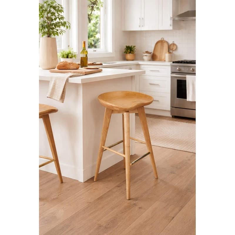 Bali Backless Wood Swivel Barstool