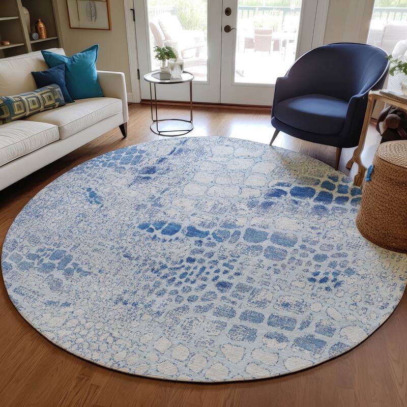 Machine Washable Indoor/ Outdoor Modern Cobble Chantille Rug - Sky - 8' x 8'
