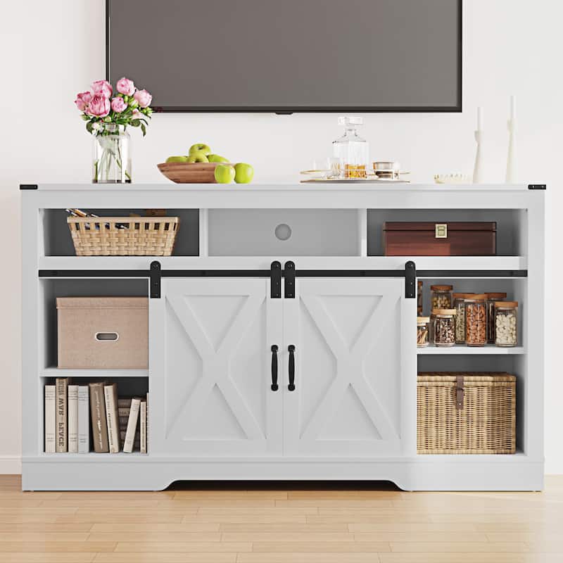 Farmhouse Media Console TV Stand with Fireplace for TVs Up To 70"
