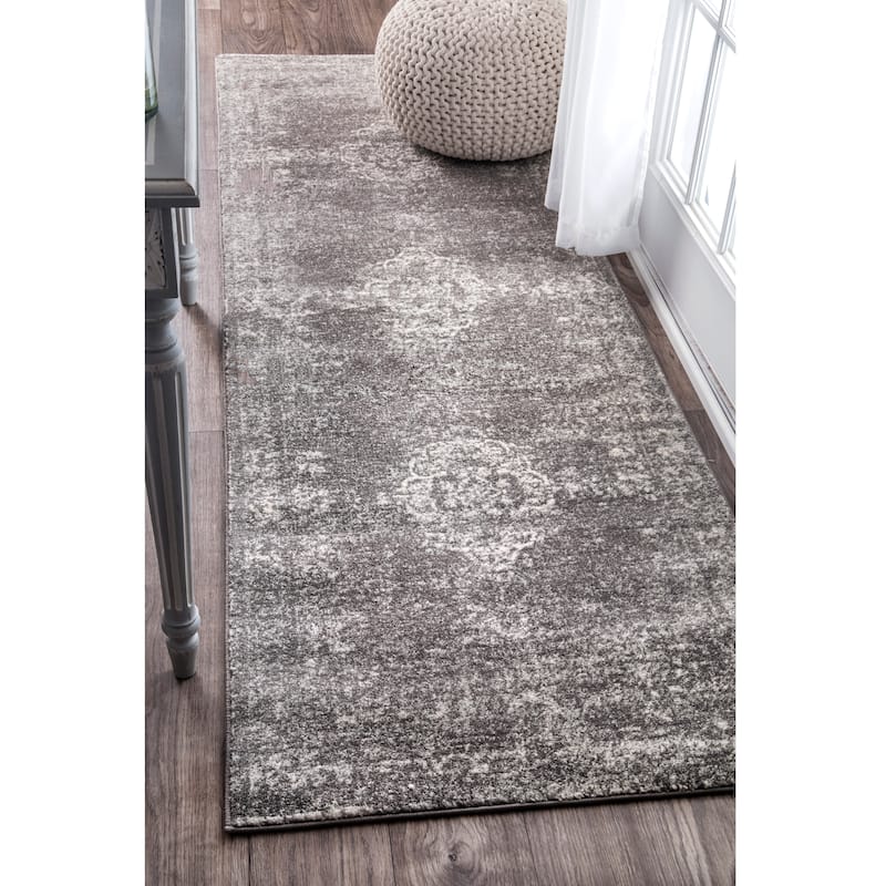 Nuloom Traditional Overdyed Medallion Area Rug - 2'8" x 8' Runner - Grey