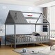 preview thumbnail 13 of 33, Full Size Wood House Bed with Fence, White+Gray Grey