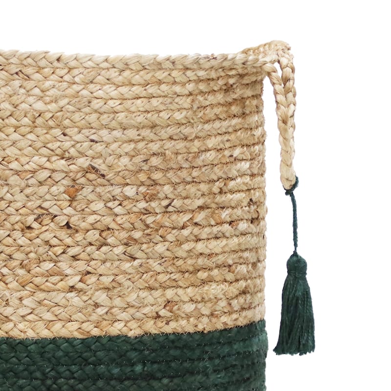 Sevita Two-Tone Jute Hand-Stitched Storage Basket with Handles