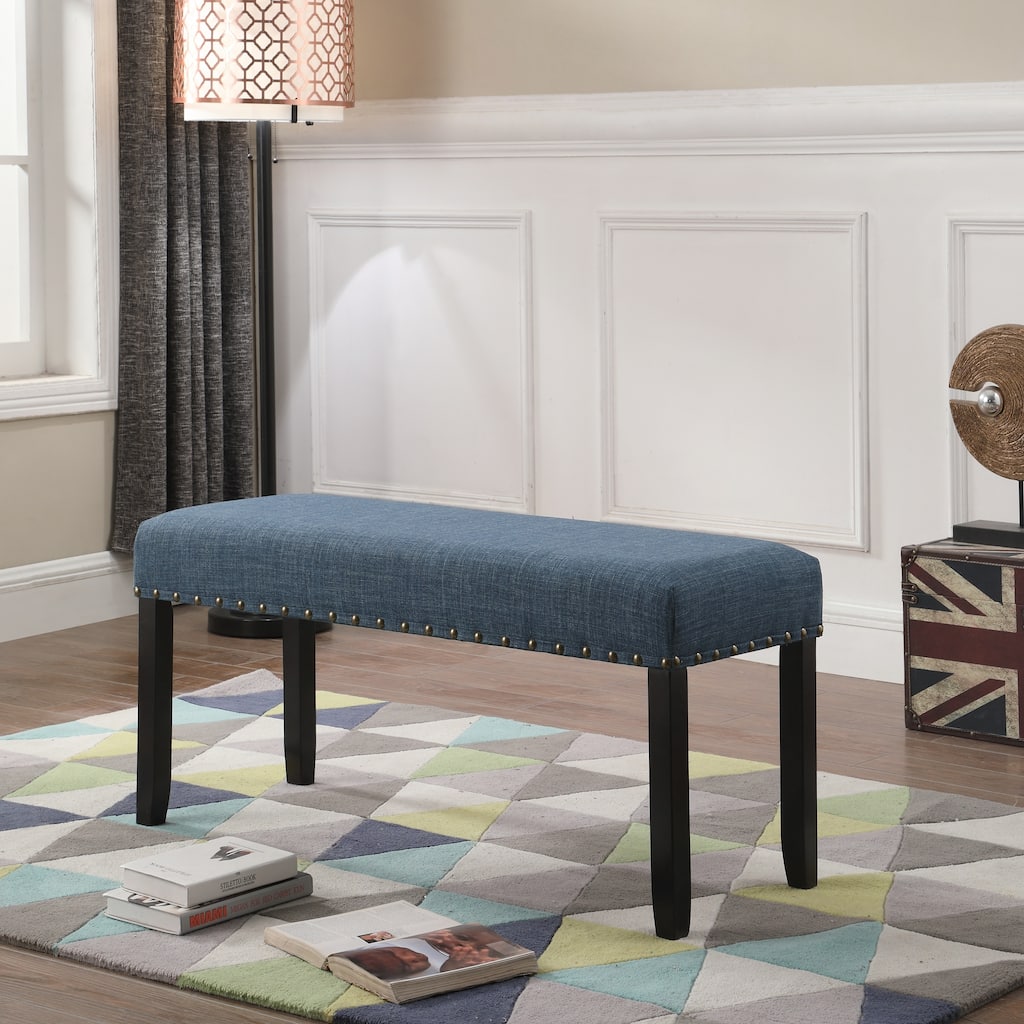 Fabric Dining Bench with Nailhead Trim, Blue