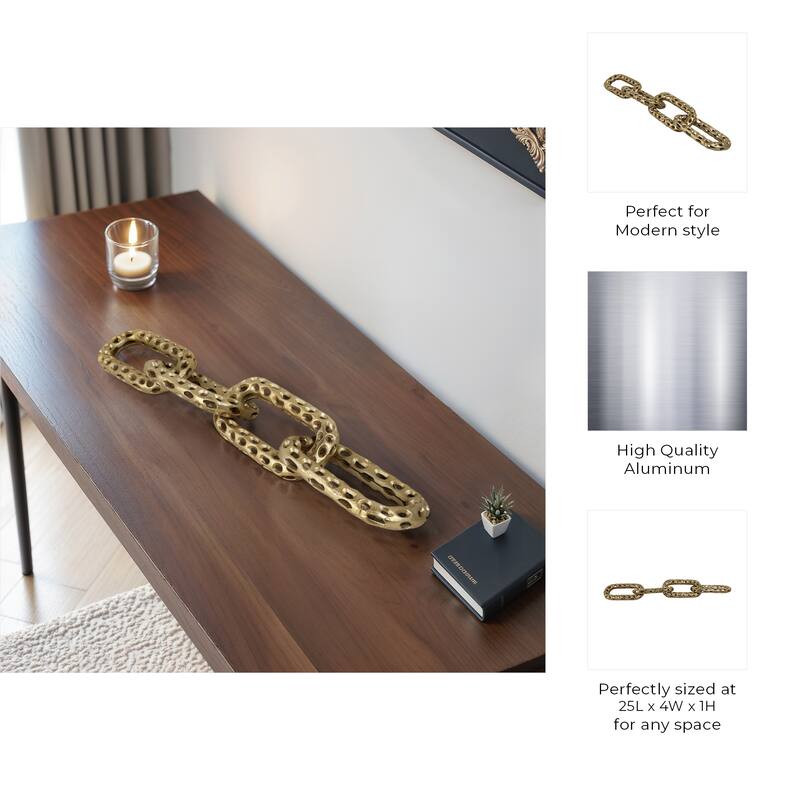 Metal Coastal Chain Sculpture with Textured Links and Openwork Design