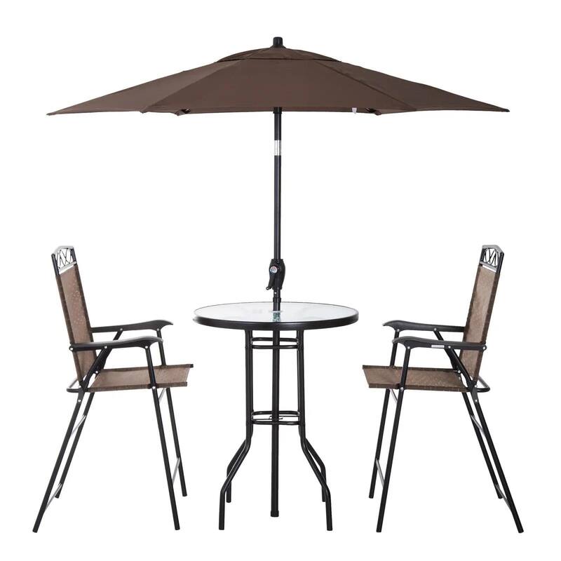 4PCS Patio Dining Set, Folding Chairs, Umbrella, Glass Table Outdoor