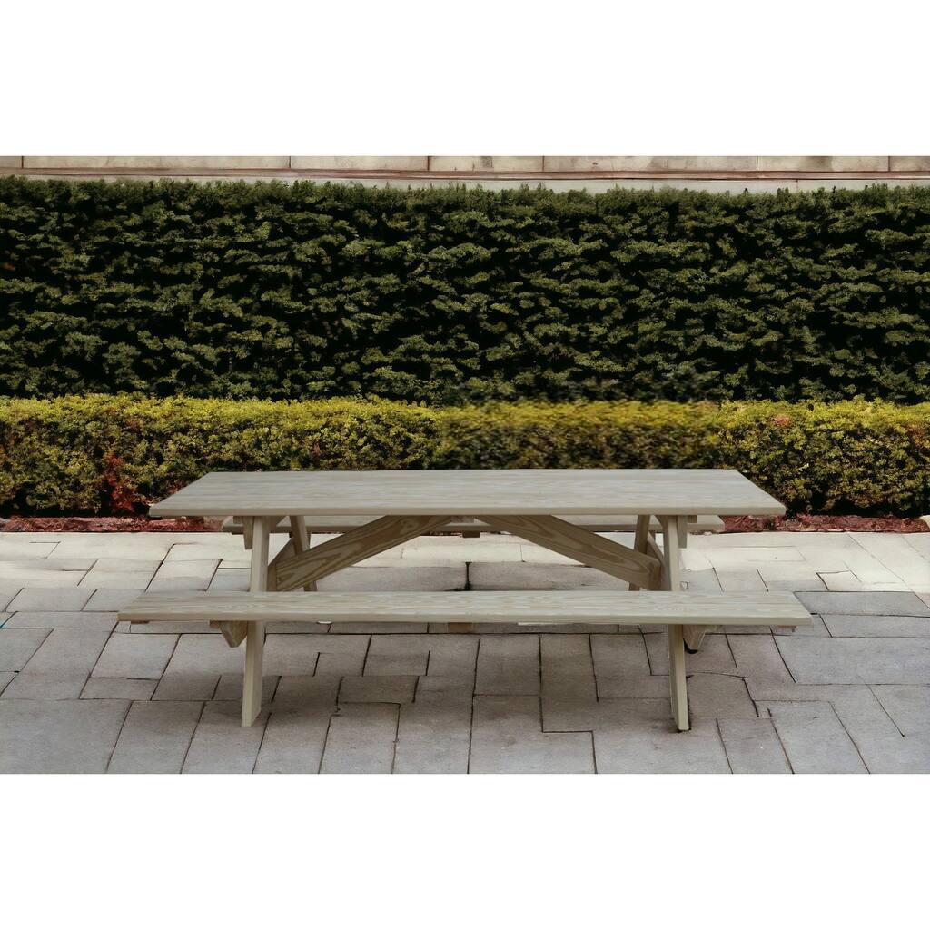 HomeRoots 94" Natural Solid Wood Outdoor Picnic Table
