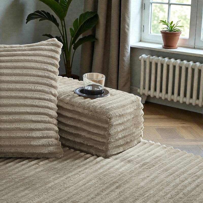 Compressible U-Shaped Modular Sectional Sofa, Corduroy Cloud Couch, 6-Seat Minimalist Living Room Sofa