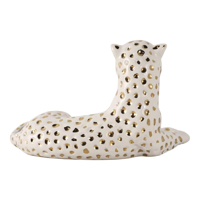 Ceramic Leopard Decorative Figurine - White and Gold