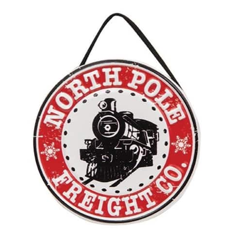 North Pole Freight Co. Embossed Metal Ornament - 5" in diameter.