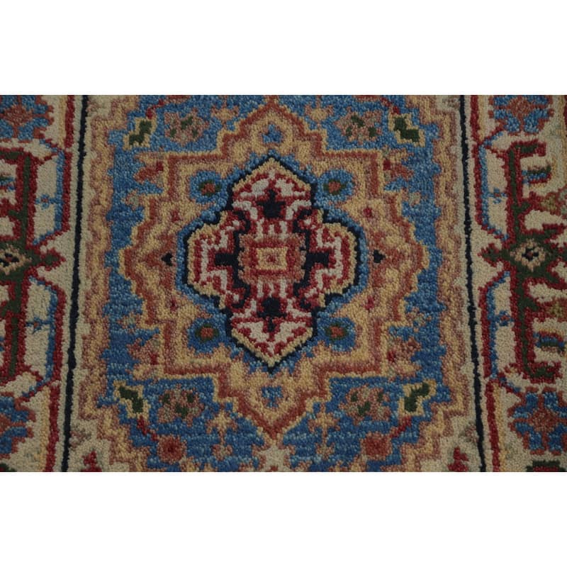 Hand Knotted Oriental 100% Wool Carpet Traditional Medallion Navy Blue & Blues Heriz (serapi) Area Rug - 3' 0'' X 2' 0''