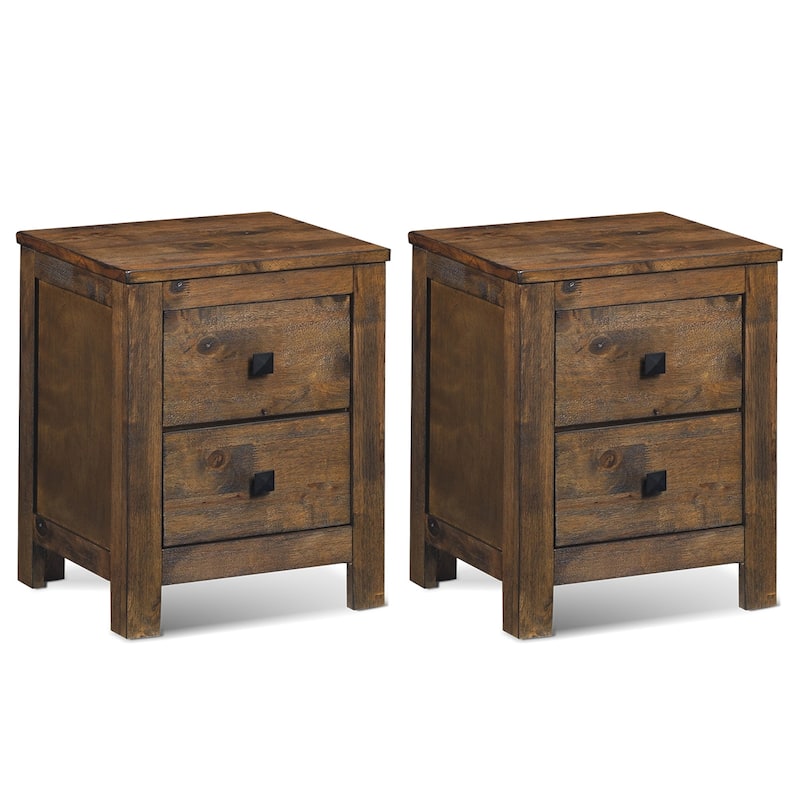 Costway 2PCS Nightstand Bed Side Table Wood With 2 Drawers Bedroom