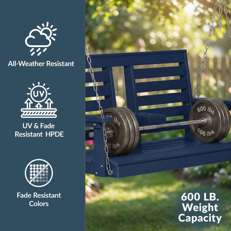 Nashville Poly 54 Inch Porch Swing with Folding Cup Holder